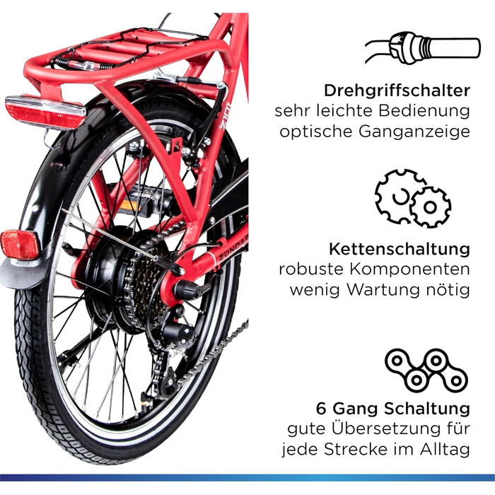 Велосипед 101 E-Bike, складаний, 6 швидкостей, червоний