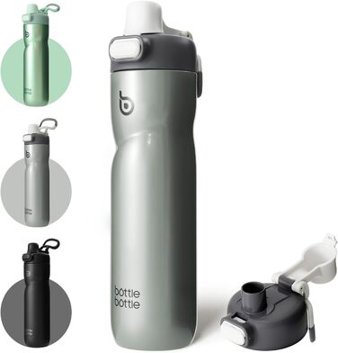Термос-пляшка BOTTLE BOTTLE 680 мл з ручкою, нержавіюча сталь, сірий, ізоляційна, кнопковий клапан, не протікає, для спорту, подорожей, велосипеда, бігу, туризму