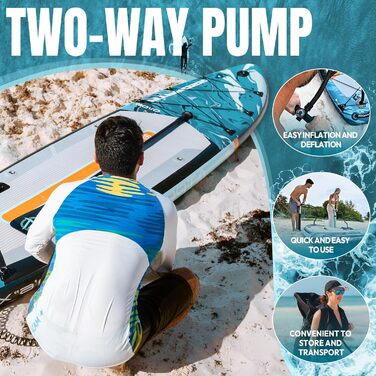 Надувна SUP-дошка ATPROSS 350x89x15 см, витримує до 200 кг, широка, для дорослих, з набором аксесуарів і рюкзаком, стійка, нековзка, для йоги, риболовлі та серфінгу