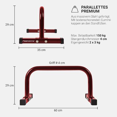 Низькі фітнес-паралетки Minibarren Professional LxWxH 60x35x29 см Бруси для віджимань Ручки для віджимань червоні