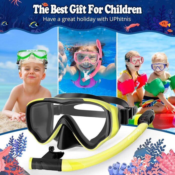 Набір для підводного плавання UPhitnis Kids - Окуляри для дайвінгу Anti-Fog and Dry Snorkel - Маска для дайвінгу проти протікання Dry Snorkel - Набір для підводного плавання для хлопчиків дівчаток - синій, чорний, жовтий (жовтий чорний)