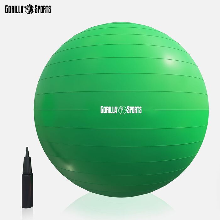 М'яч GORILLA SPORTS 75см, до 500 кг, проти вибуху, не ковзає, зелений