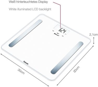 Beurer BF 600 - діагностична шкала, вимірювання жиру, води, м'язів, кісткової маси, з підключенням до програми (білий) (75 символів)