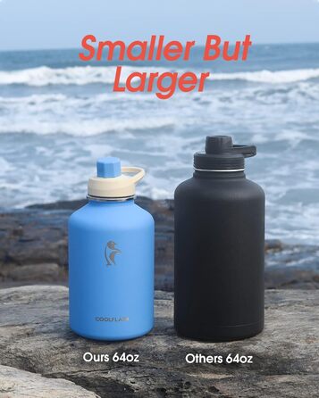 Пляшка для води Coolflask 2 л, шкіряний чохол, 48 годин холод, Polar Black