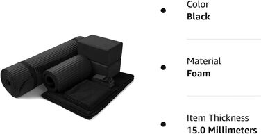 Набір для йоги BalanceFrom GoYoga 7-в-1: килимок 1/2'' з ременем, 2 блоки, рушники, ремінь та наколінник, чорний