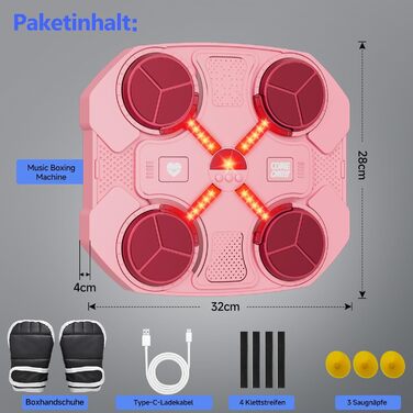 Дитяча музична боксерська машина Buba Toys, настінна, з Bluetooth, 3 швидкості, USB зарядка, боксерські рукавички, світлодіодне підсвічування, чорна