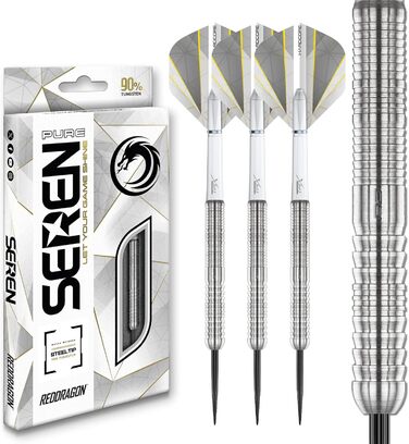 Дротики RED DRAGON Seren Pure 90% вольфраму, сталевий наконечник, професійний набір, 21-25 г, з крилами і хвостовиками, 4 стилі