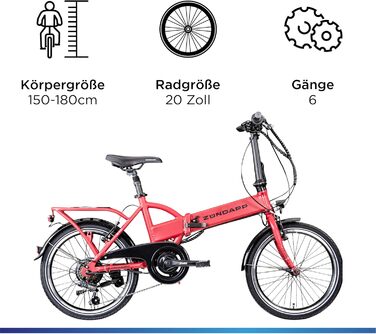 Велосипед 101 E-Bike, складаний, 6 швидкостей, червоний