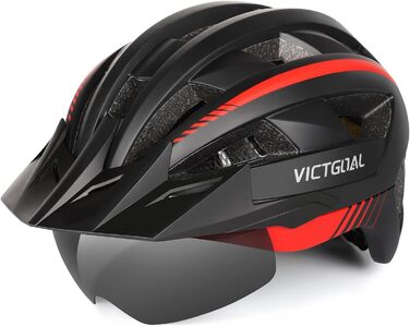 Шолом VICTGOAL MTB з козирком, LED ліхтар, XL (59-63см), чорн/черв.