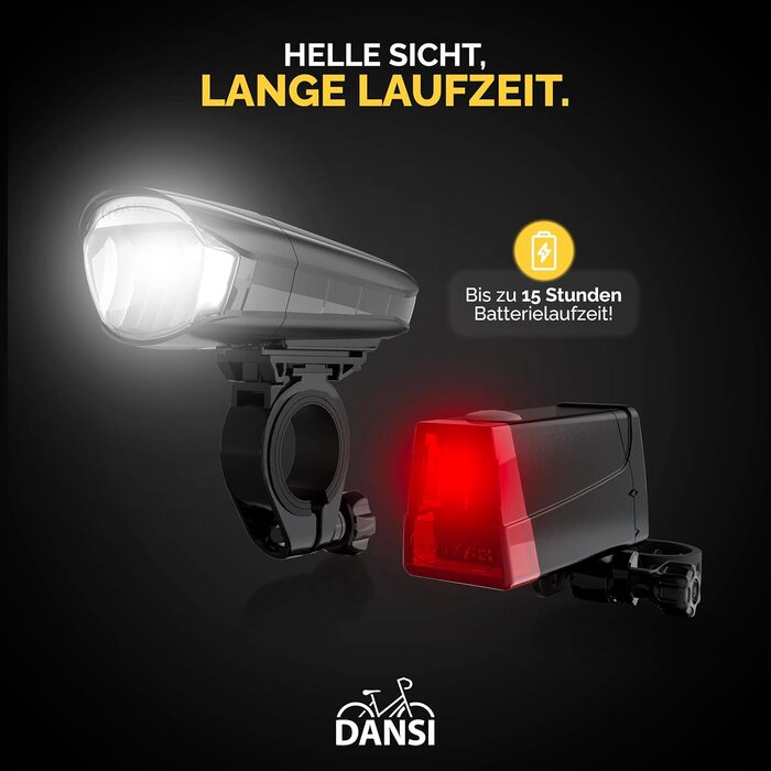 Набір велосипедних LED-ліхтарів DANSI StVZO, яскраве світло переднє 30/15 люкс, батарейковий комплект