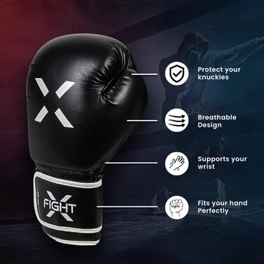 Боксерські рукавички FightX для дорослих, чорні/білі, універсальні для MMA, тренувань, кікбоксингу та спарингів, легкі та міцні для чоловіків і жінок
