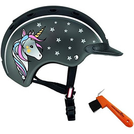 Дитячий захисний шолом для верхової їзди Casco NORI Єдиноріг, чорний/сірий + копитний гачок Reiterladen24