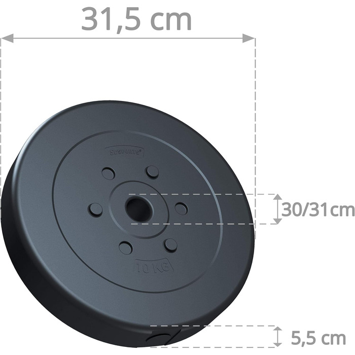 Вагові пластини ScSPORTS - набір 10/15/20/30/40 кг, отвір 30/31 мм, пластик, чорний - набір вагових пластин, вагові пластини, обважнювачі для гантелей, фітнес-пластини, обважнювачі для гантелей (40 кг (4 шт. 10))