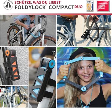 Компактний складаний замок FoldyLock для велосипеда, набір з 2 велозамків з 6 однаковими ключами і кріпленням, високий рівень безпеки, легкий, для електровелосипеда, самоката, довжина 85 см