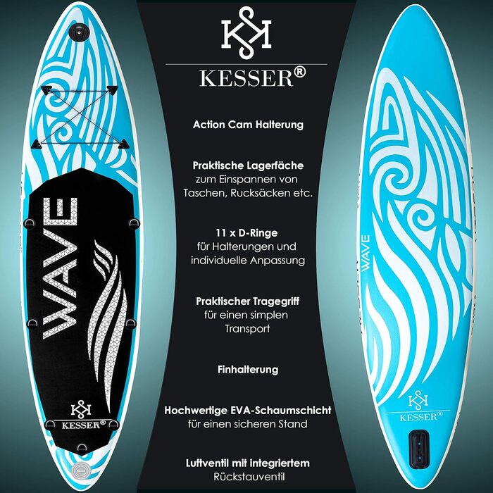 KESSER® Надувна SUP-дошка для веслування, преміум, 6 дюймів, з повним комплектом аксесуарів, для водного спорту, до 130 кг
