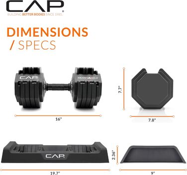 Регульована гантель CAP Barbell ADJUSTABELL, 5,7/11,3/25 кг, одна або пара