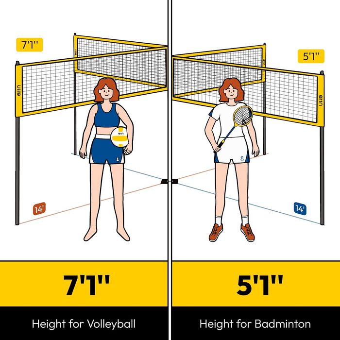 Стороння сітка для волейболу та бадмінтону, ігровий набір на задньому дворі та пляжі для дорослих і дітей, 11N 4-