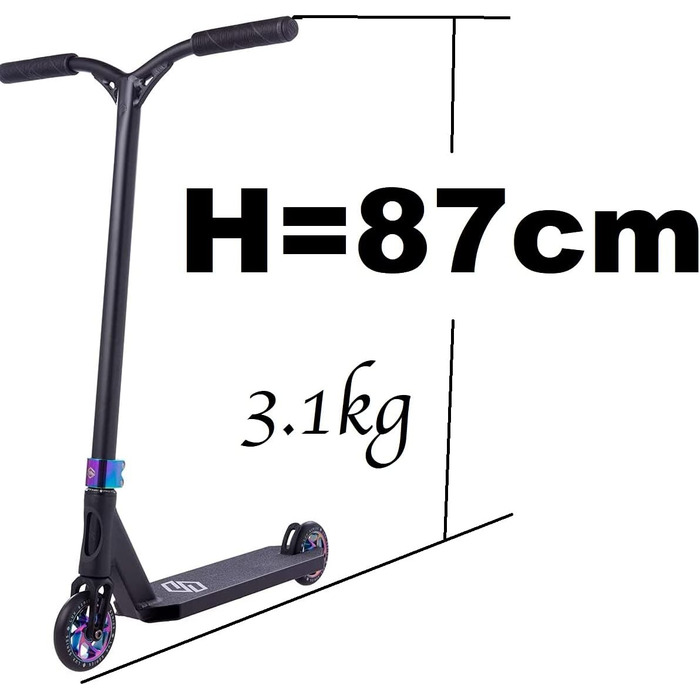 Трюковий самокат Striker Lux H87см Педаль Park Trick Scooter Light 3,1кг наклейка Fantic26 чорна Rainbow Neochrome