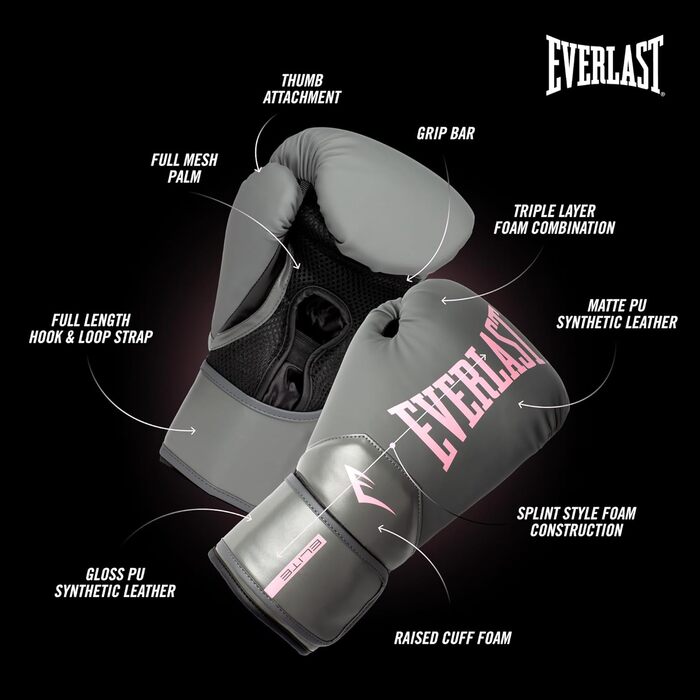 Жіночі боксерські рукавички Everlast Elite Prostyle 8oz, сірі/рожеві