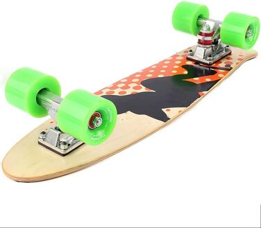 Скейтборд FunTomia Mini-Board Cruiser 57см виготовлений з 7-шарового дерева канадського клена з підшипниками Mach1 ABEC-9 (Orange Skater / з зеленими колесами)