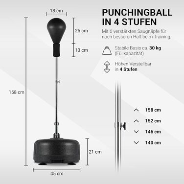 Підлоговий тренажер I Box Stand, 110-150 см, з боксерською лампочкою, Black