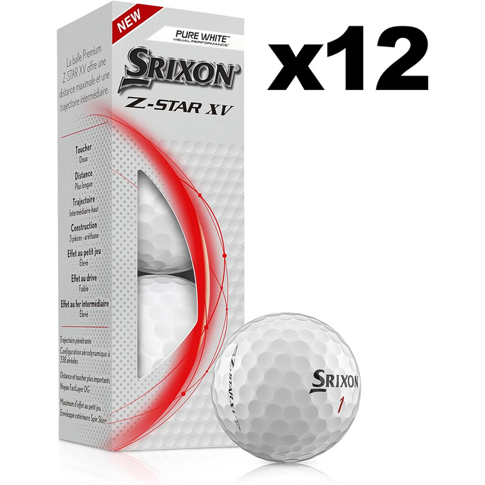 М'ячі для гольфу Srixon Z-Star XV, 4x3 шт., чистий білий, унісекс