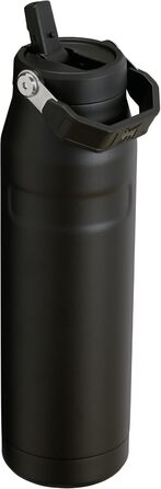 Термобутилка Stanley Flip Straw 2.0 з трубочкою 1,06 л, чорна, BPA-free, не протікає, зберігає холод до 17 годин, лід до 4 днів, підходить для тримача напоїв, можна мити в посудомийці