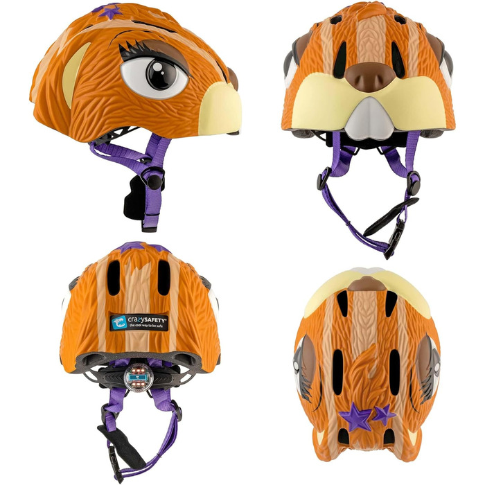 Дитячий велосипедний шолом Crazy Safety, 3D тварина, 49-55 см, для дітей 2-7 років, легкий, регульований, для велосипеда, скейтборда, самоката, роликів, оранжевий тигр або бурий бурундук