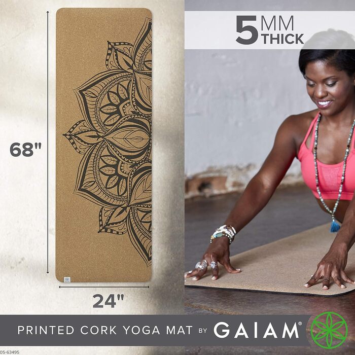 Килимок для йоги Gaiam з натурального корку, стійкий до поту і запахів, не ковзає, екологічний, для хот-йоги, пілатесу, фітнесу