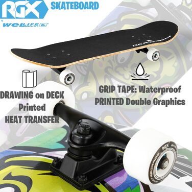 Скейтборд WeLLIFE RGX, 80x20см, ABEC-9, 9 шарів Maple