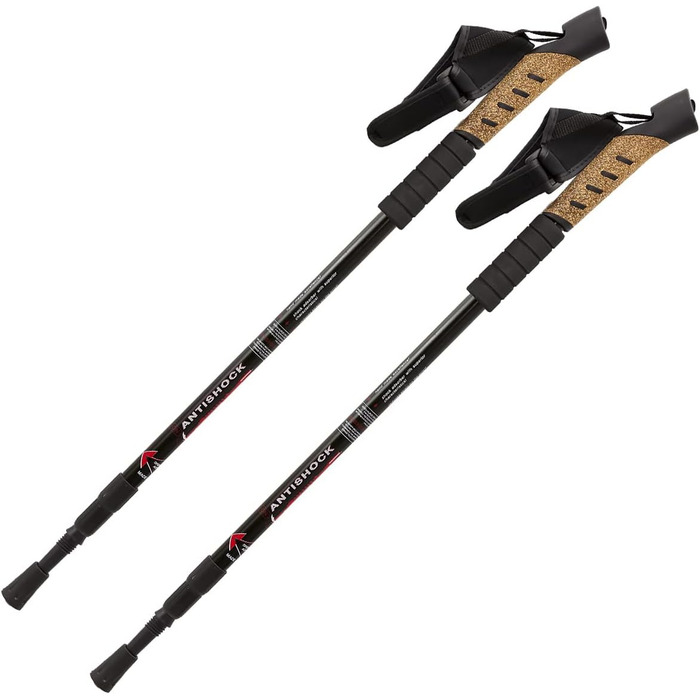 Телескопічні протиударні туристичні палиці MidGard Nordic Walking Poles виготовлені з алюмінієвого сплаву з корковою ручкою та амортизацією, регульованою по довжині 70-135 см (чорний)