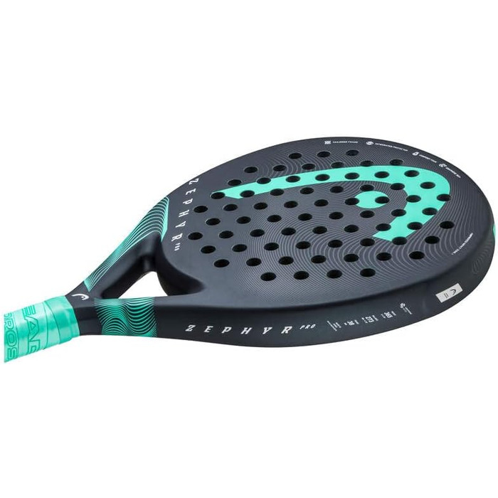 Ракетка Zephyr Pro Padel 2023, чорна/бірюзова, 365 г, кругла