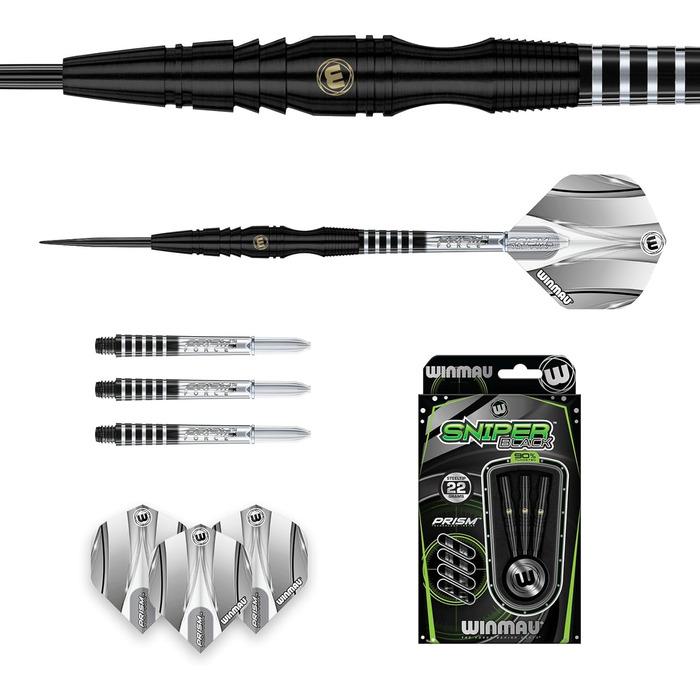 WINMAU Sniper Black професійний вольфрамовий дартс-набір з оперенням і стрижнями