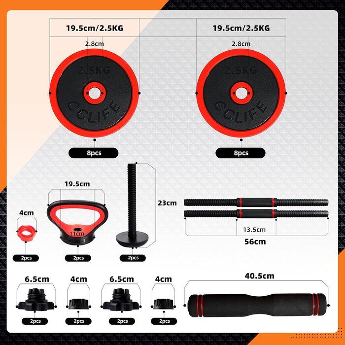 Набір гантелей CCLIFE з 2 гантелей Регульовані 20 30 40 кг Набір гантелей Професійна гантель з обважнювачами зі з'єднувальною сталевою трубкою (червоне залізо 40 кг)