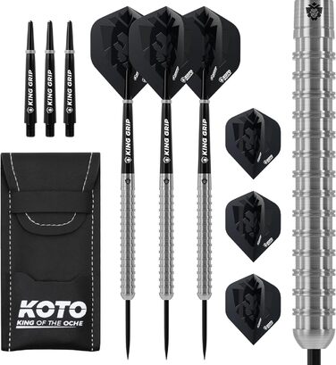 Дротики для дартсу KOTO Kingrex 90% сріблясті, набір 3 шт з наконечниками, оперенням, стрижнями та чохлом, металевий рифлений грип