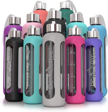 Be-Active скляна пляшка для води, боросилікатне скло, BPA-free, з силіконовим чохлом, 550 мл / 1000 мл