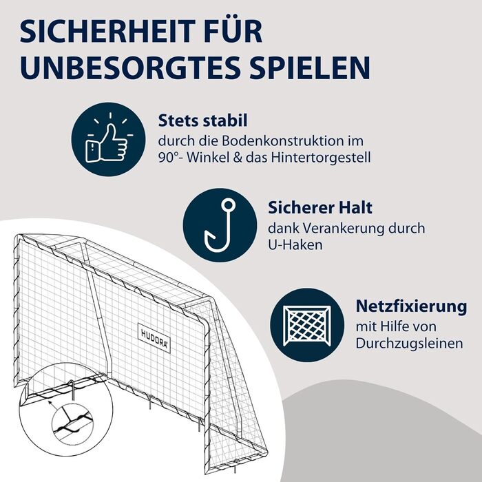 Футбольні ворота HUDORA Solid 25 - Стабільні футбольні ворота для дітей та дорослих - Стійкі до погодних умов футбольні ворота з щільною сіткою з поліестеру - Високоякісна вулична стіна для воріт для відпочинку та тренувань