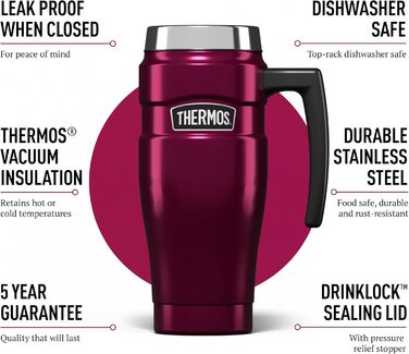 Термокружка Thermos GTB Stainless King 470 мл, малинова, нержавіюча сталь, для подорожей