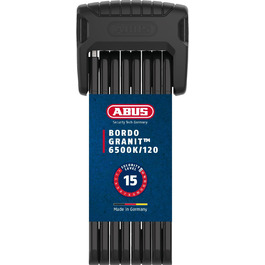 Складаний велосипедний замок ABUS Bordo Granit 6500K з тримачем, 120 см, чорний, рівень безпеки 15, циліндр XPlus