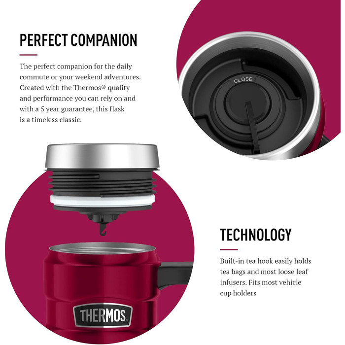 Термокружка Thermos GTB Stainless King 470 мл, малинова, нержавіюча сталь, для подорожей