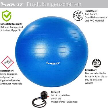 М'яч для вправ MOVIT Dynamic Ball, до 500 кг, захист від розривів, 7 кольорів