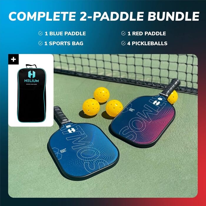 Набір ракеток Helium Pro Pickleball USAPA, карбон, легке (2 весла, 4 м'ячі)