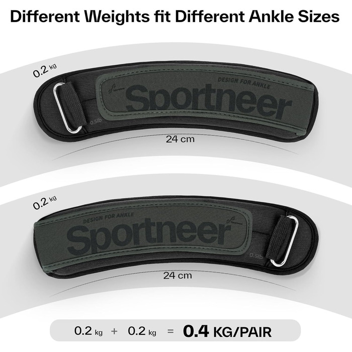 Набір манжет Sportneer чорні, обважнювачі для рук і ніг, 0,23 кг*2