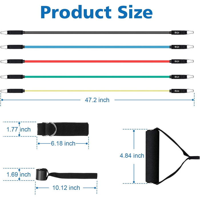 Набір стрічок опору 5 ременів, ручки, ремені для ніг, дверні анкери, пілатес