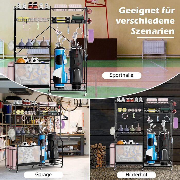 Органайзер для гольфу COSTWAY 5 в 1 з колесами, полицями та гачками