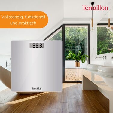 Ваги підлогові TERRAILLON TSQUARE Silver, компактні, ультратонкі 26x26 см, великий LCD-дисплей, до 180 кг, точність 100 г, сріблясті