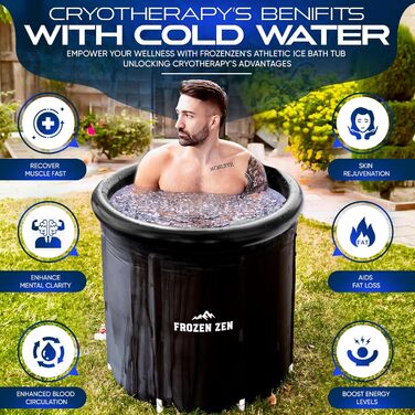 Frozen Zen Преміум XL льодяна ванна для спортсменів з кришкою, велика надувна ванна для холодної терапії, портативна купіль для дорослих, для вулиці