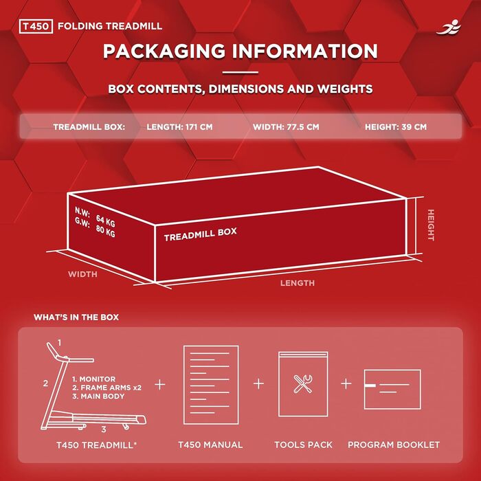 Бігова доріжка JLL T450, 4,5 к.с., 20 нахилів, 0,3-18 км/год, Bluetooth