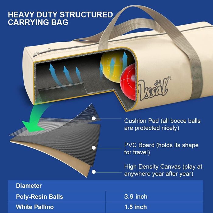 Набір для бочче VSSAL 100 мм, 8 м'ячів, палліно, мішок, мотузка
