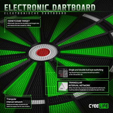 Електронна дошка для дартсу Cyeelife з 12 дартсами, аксесуари, 1-8 гравців